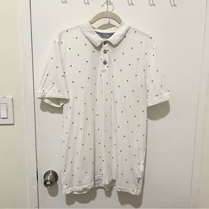 TED BAKER polo button short sleeve white palm trees large